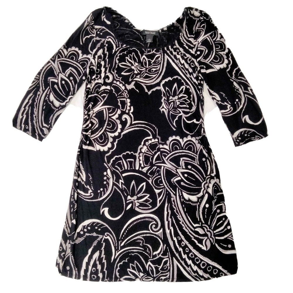 White House Black Market Mini Dress Size L Wedding Guest Fitted 3/4 Slv Fringe